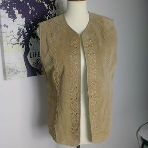 NWT Vintage Real Leather Embroidered Vest Boho Cowboy